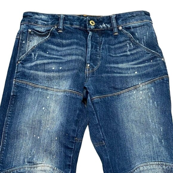 G-STAR RAW MENS JEANS 5620 3D SLIM W28 L32 BLUE DISTRESSED PAINT BIKER DENIM - Picture 3 of 9